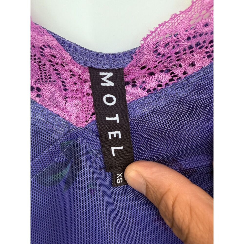 Motel Rocks Purple Lace Trimmed Mesh Mini Dress Size XS - Picture 4 of 6